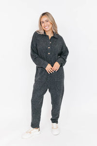 Florence Cable Knit Jumpsuit in Dark Charcoal