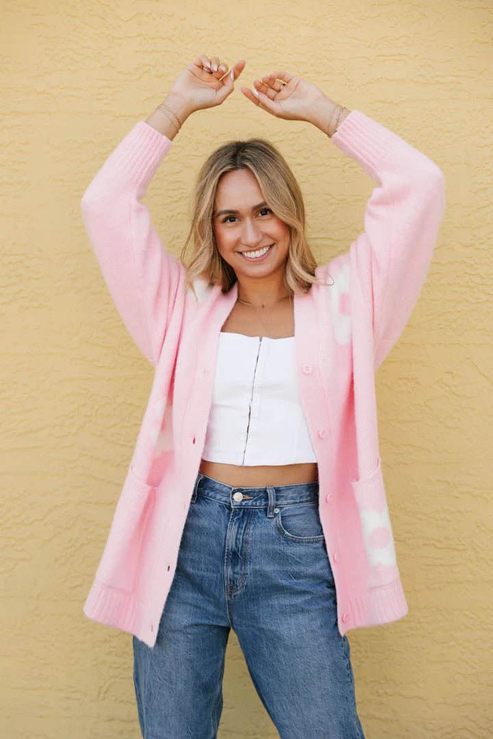 Flora Cardigan In Pink Combo