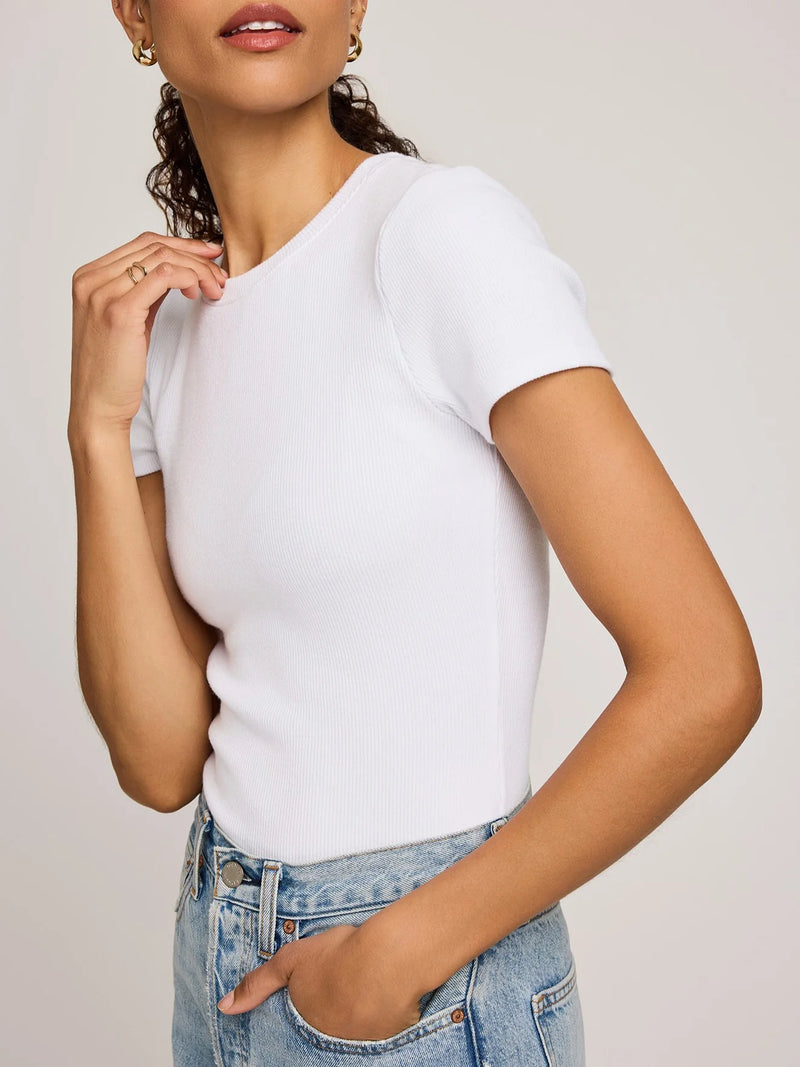 Tate Ribbed Tee in White