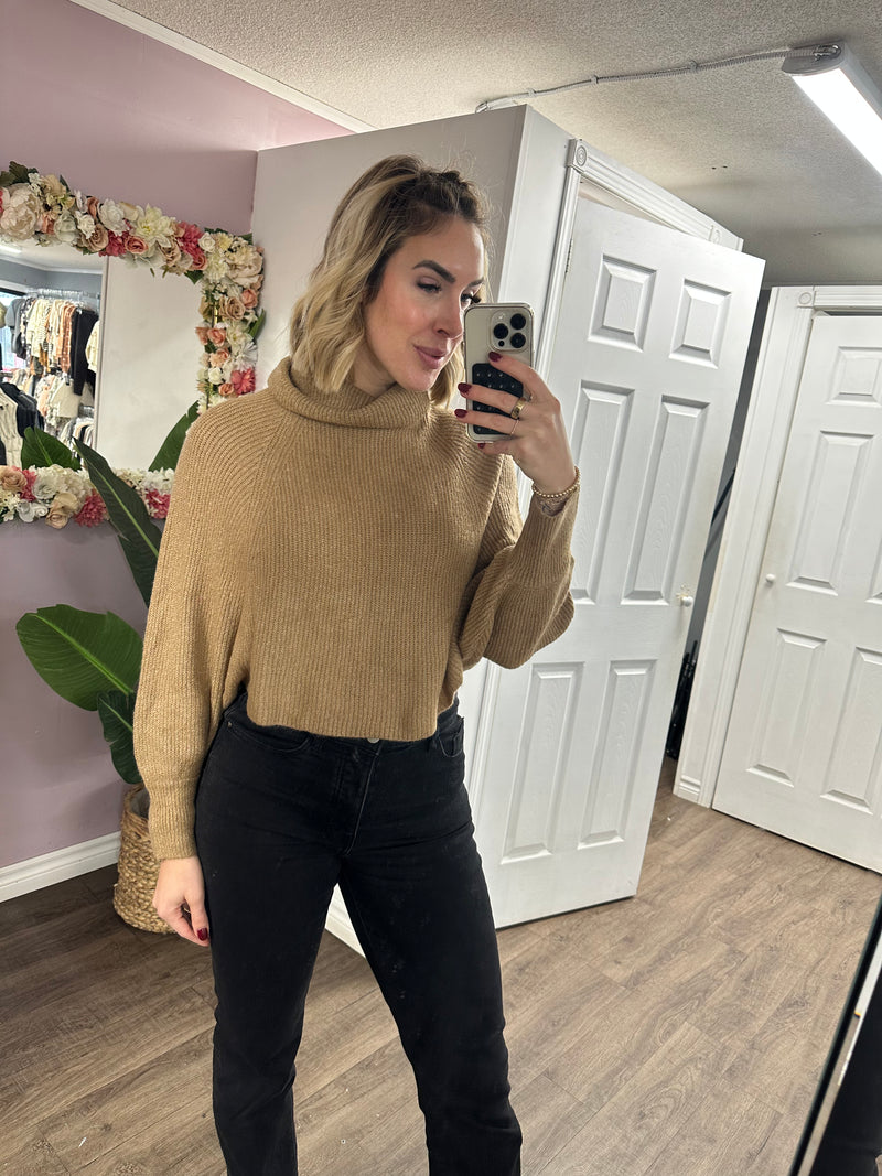 Open Back Turtleneck in Camel