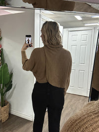 Open Back Turtleneck in Camel