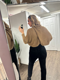 Open Back Turtleneck in Camel