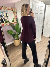 Ashlyn Rib Trim Sweater in Bordeaux