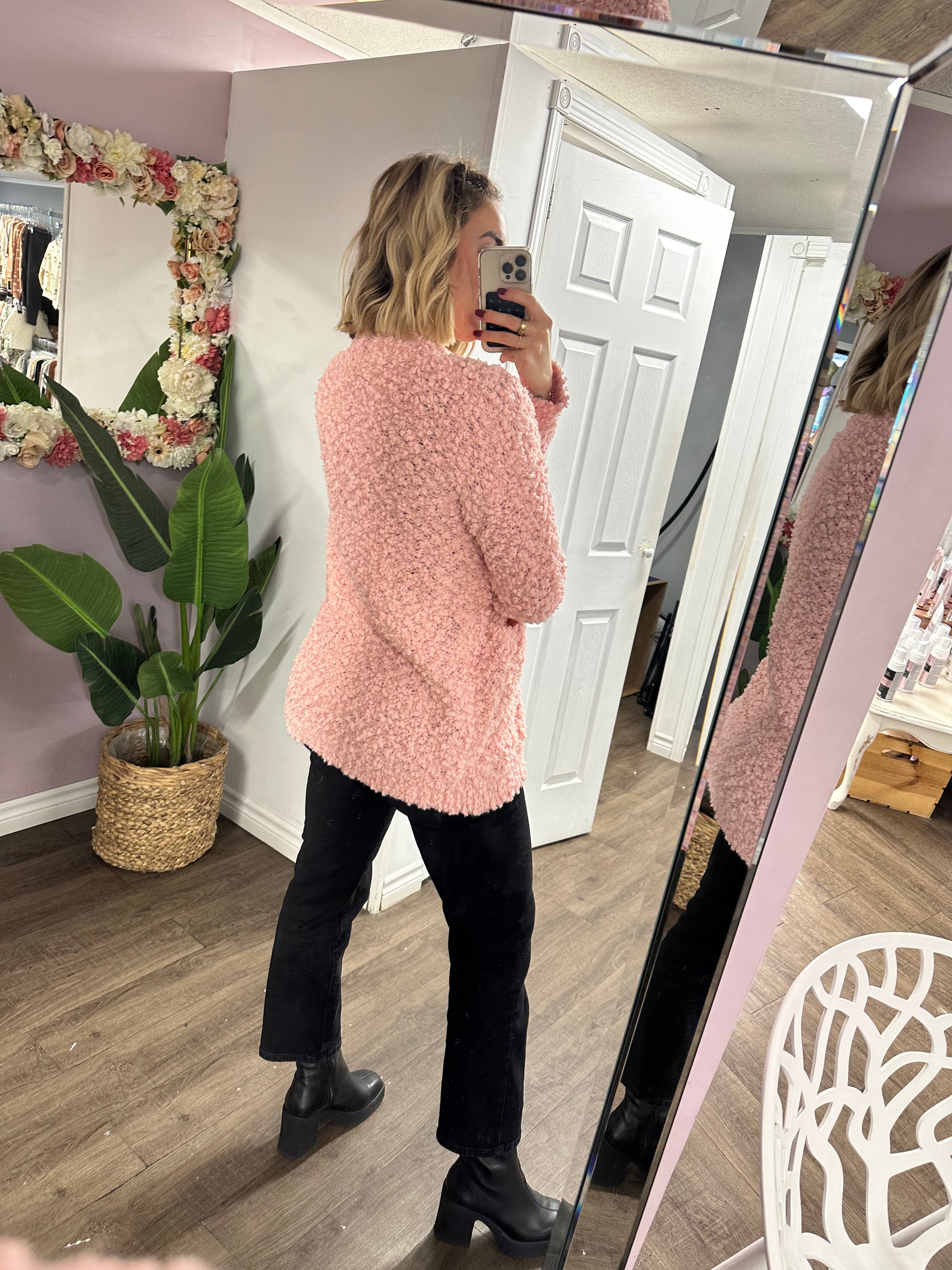 Fuzzy Cardigan in Bubblegum