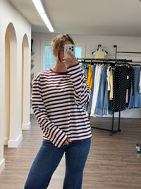 Long Sleeve Boxy Tee | Plum Stripe