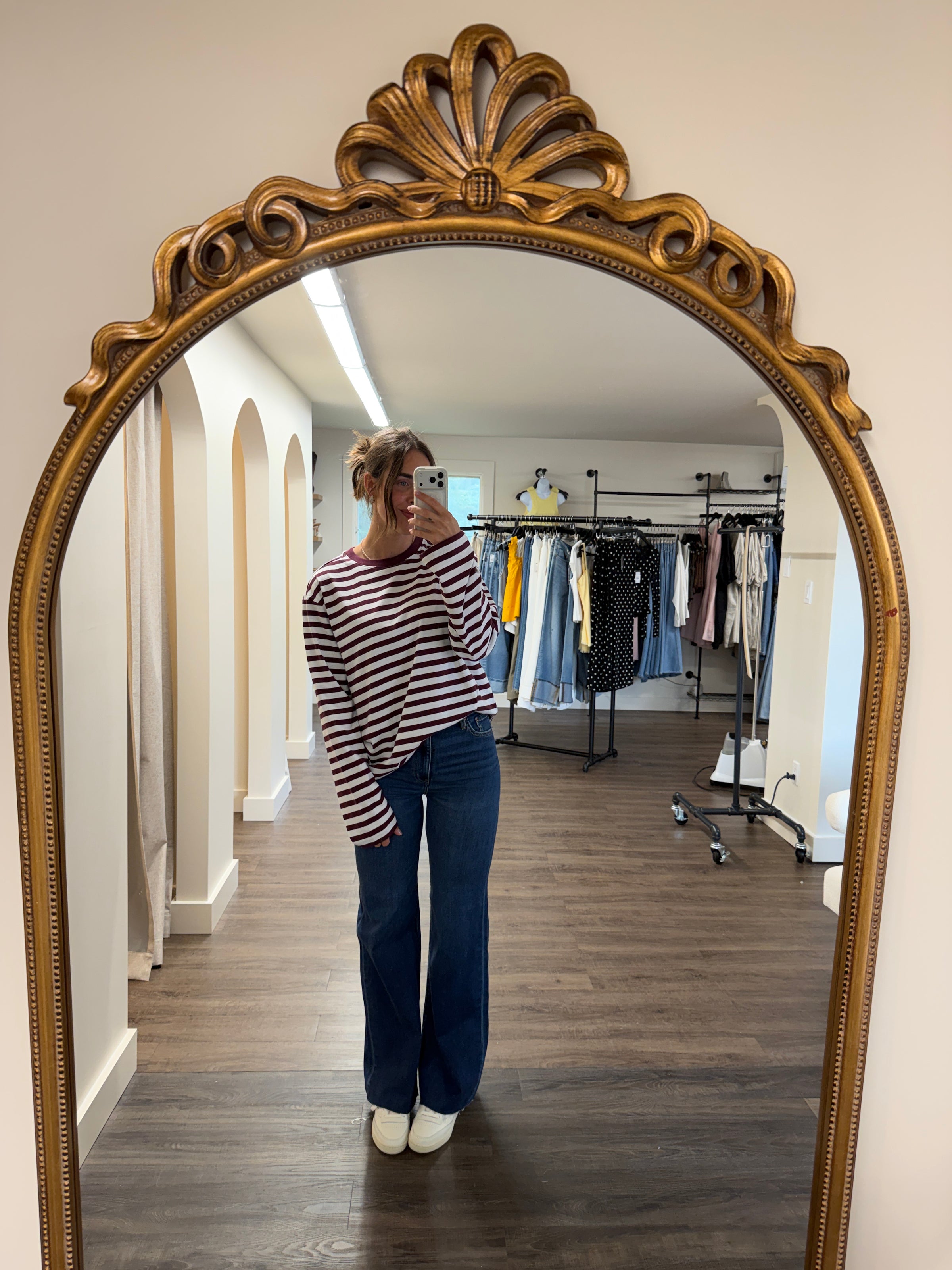 Long Sleeve Boxy Tee | Plum Stripe