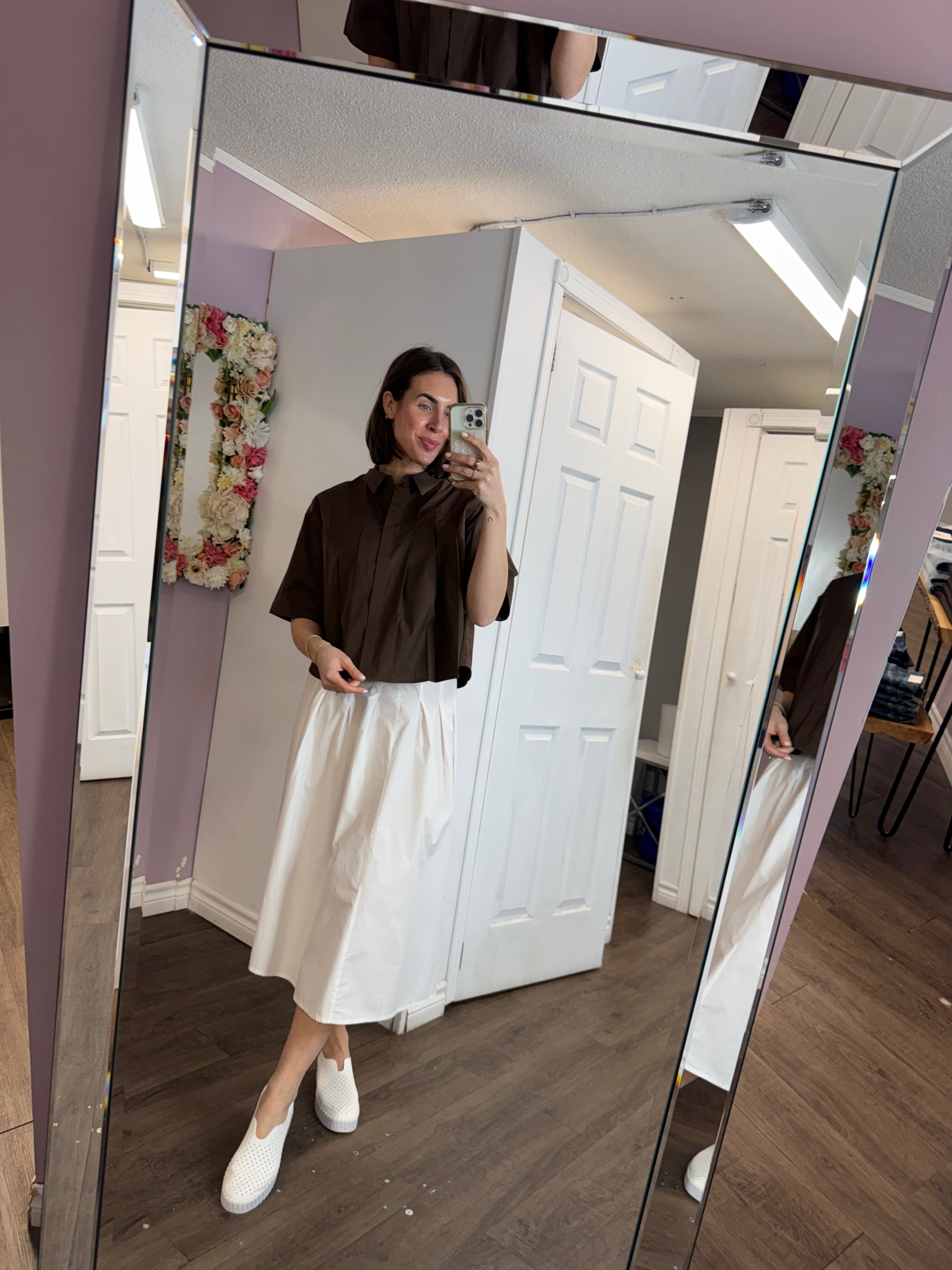 Flared Midi Cotton Poplin Skirt