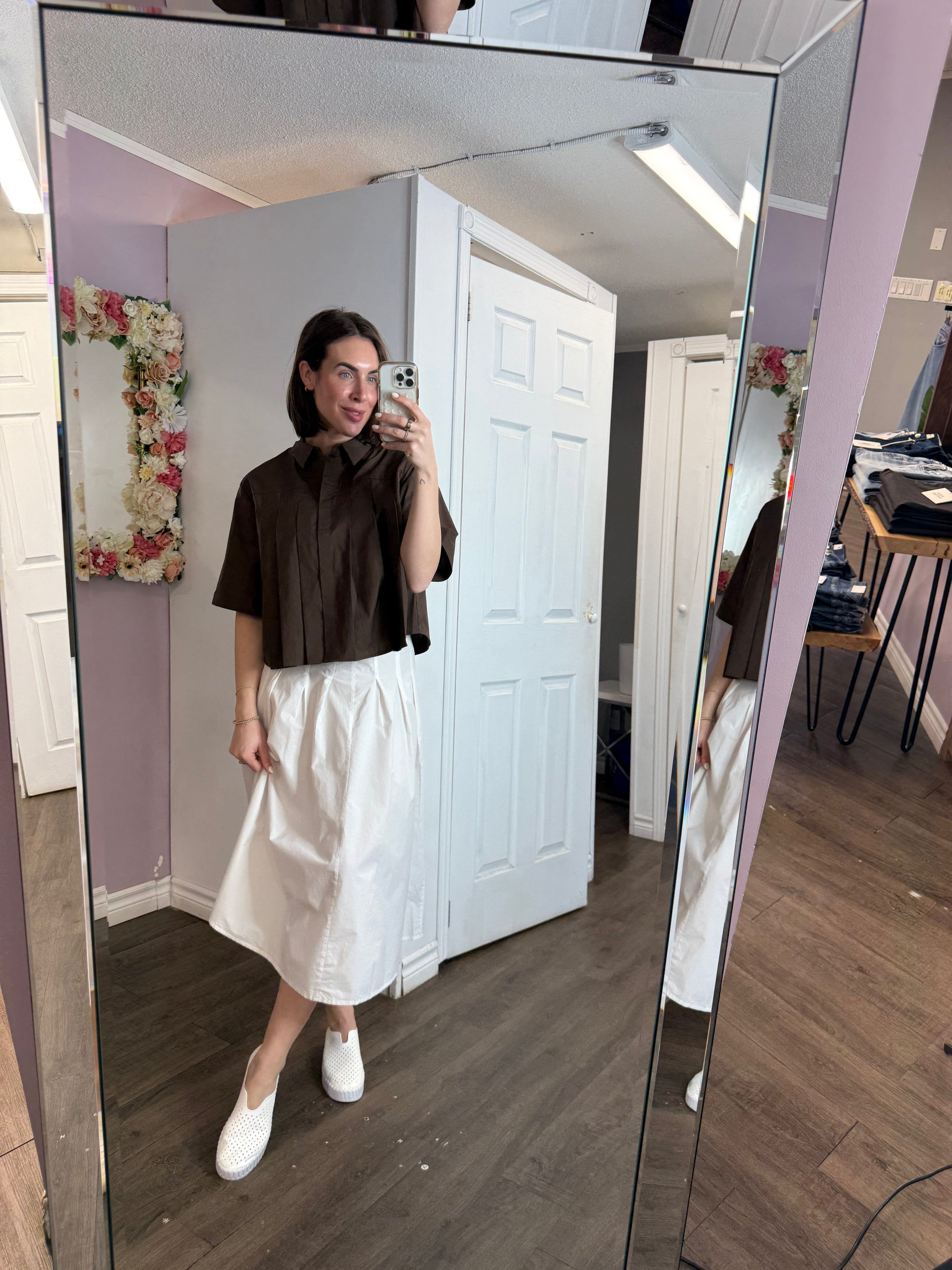 Flared Midi Cotton Poplin Skirt