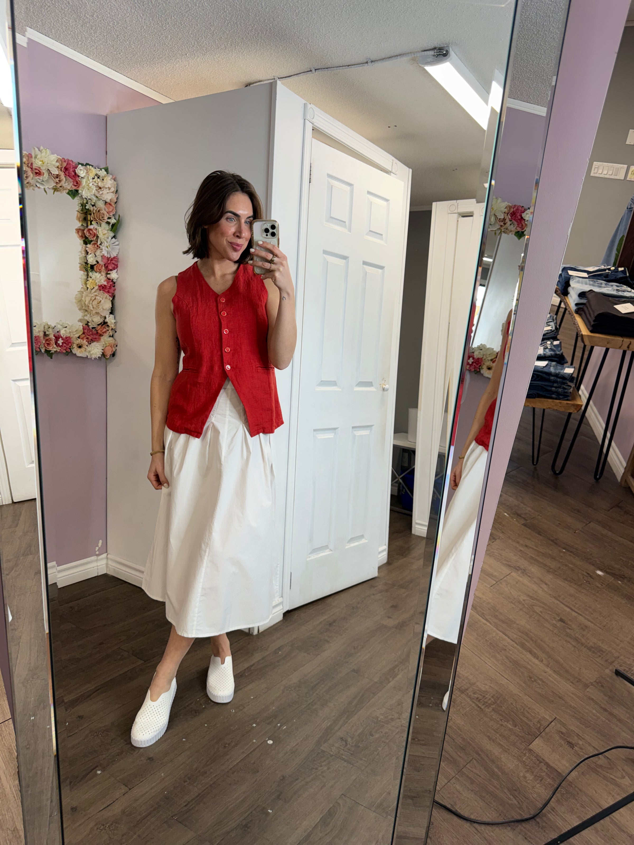 Flared Midi Cotton Poplin Skirt