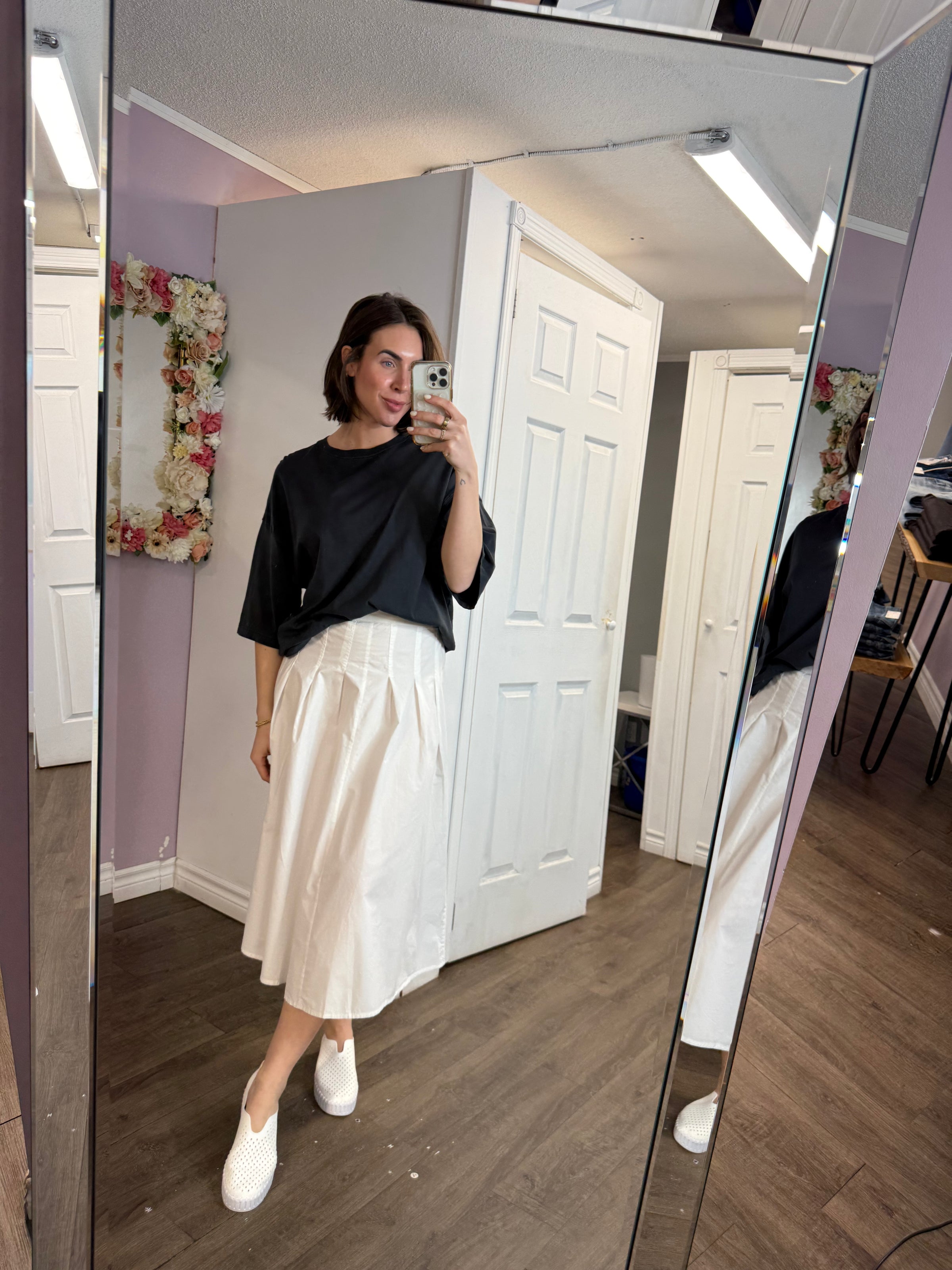 Flared Midi Cotton Poplin Skirt