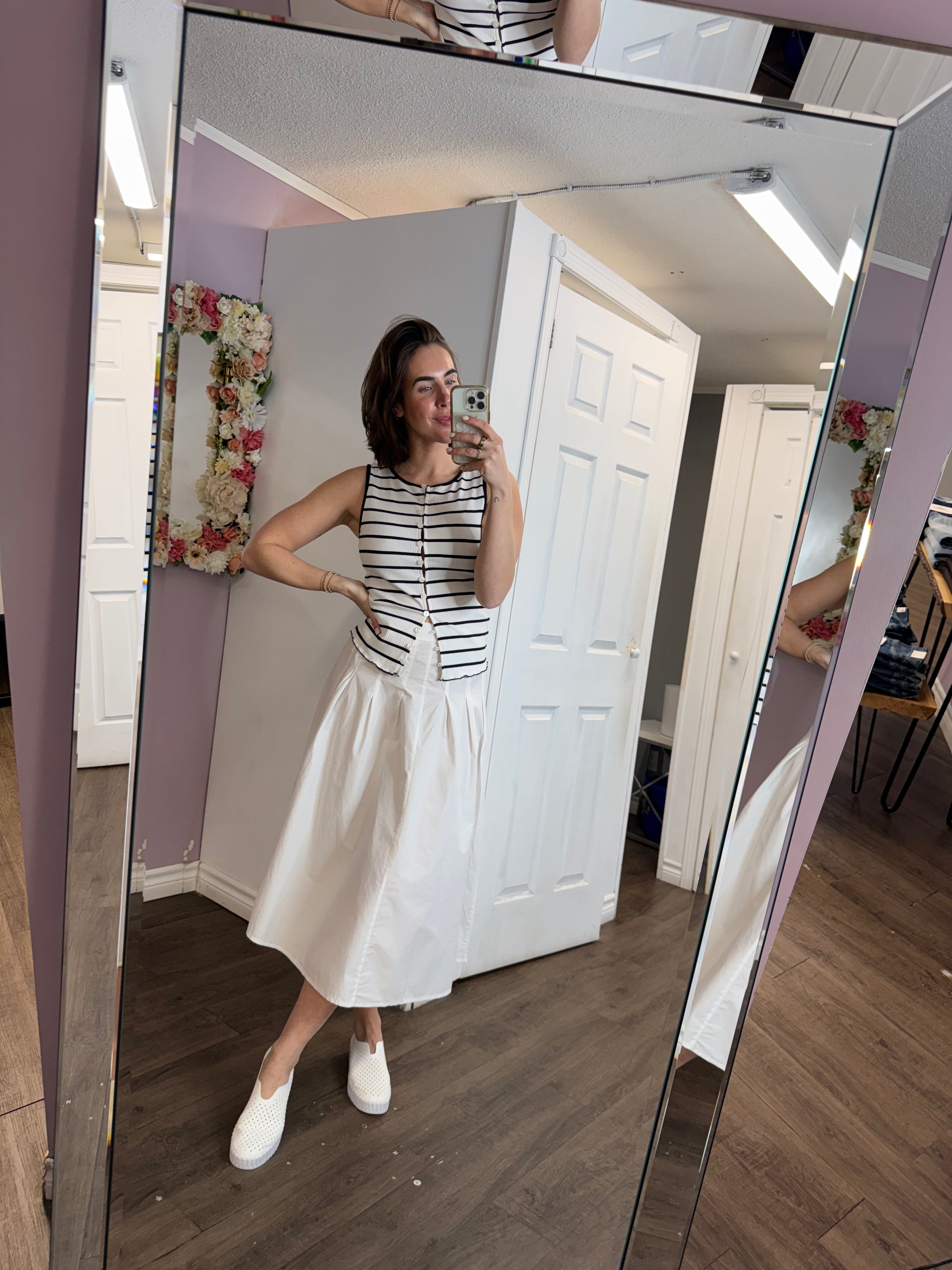 Flared Midi Cotton Poplin Skirt
