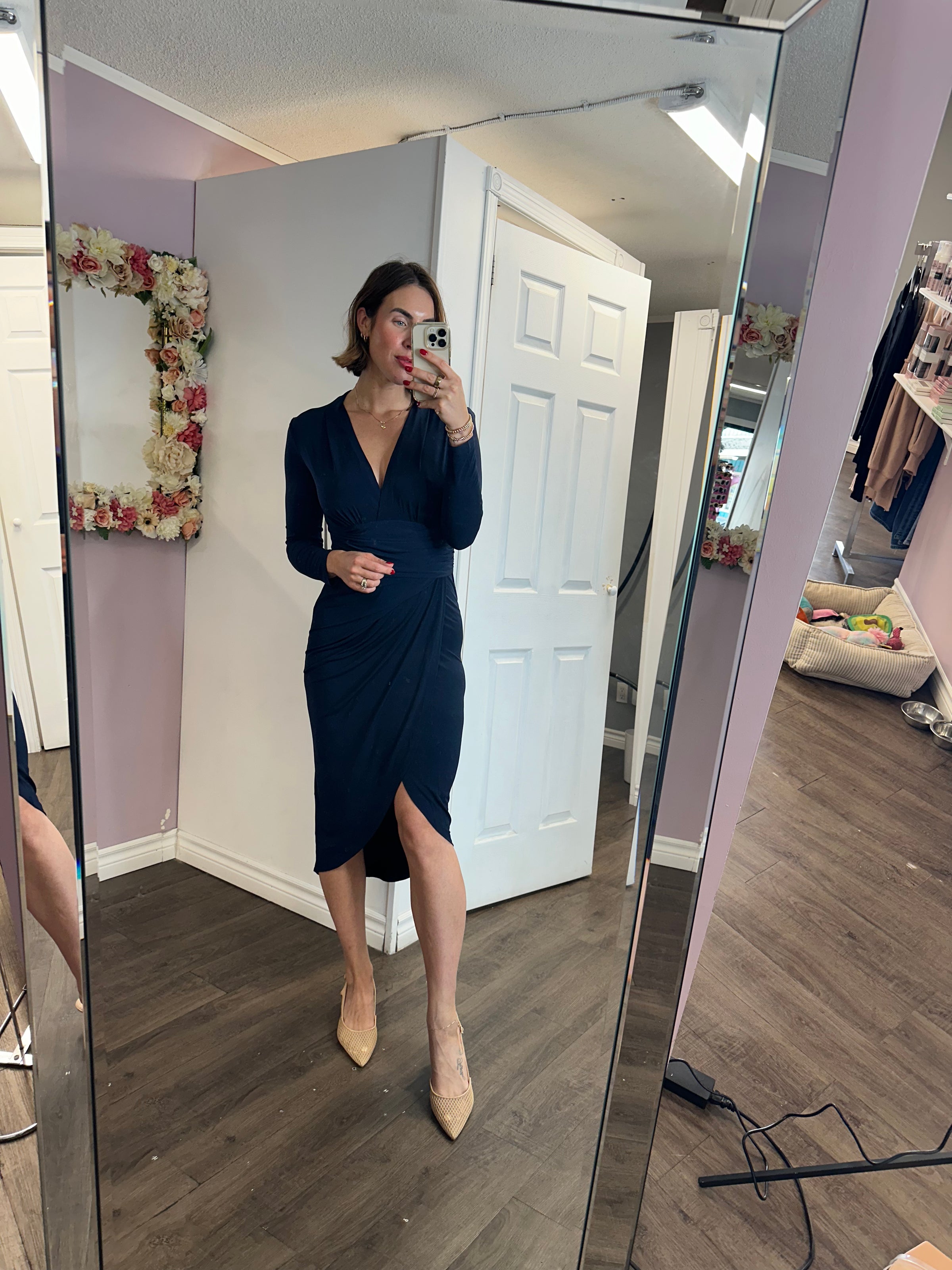 Bodycon Wrap Midi In Navy