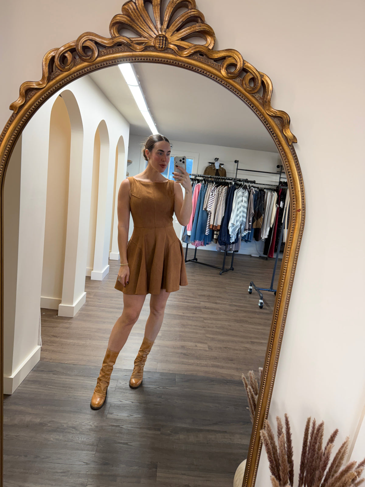 Parkway Mini Dress | Copper Suede