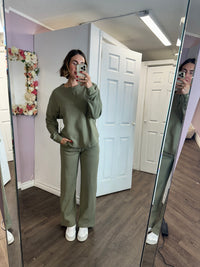 Waffle Henley + Pants Set | Olive