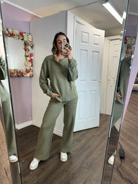 Waffle Henley + Pants Set | Olive