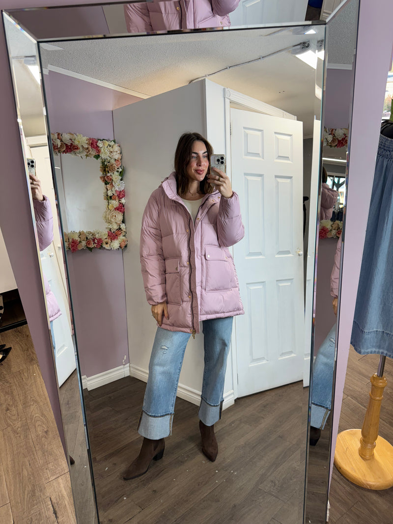 Oversized Padded Coat in Mauve Shadow