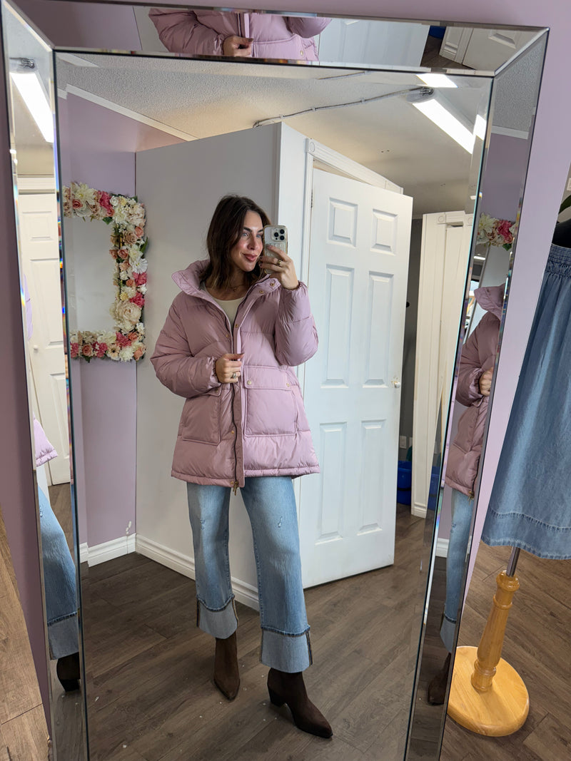 Oversized Padded Coat in Mauve Shadow