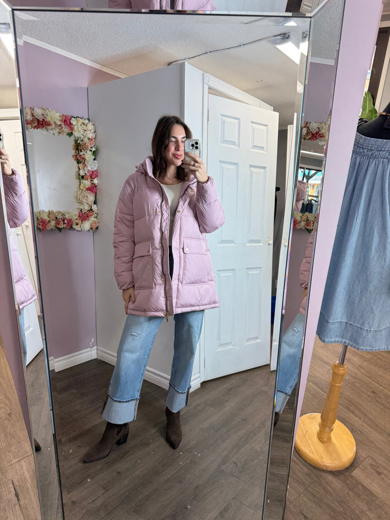 Oversized Padded Coat in Mauve Shadow