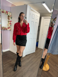 Bowen Pearl Cardigan in Poinsettia