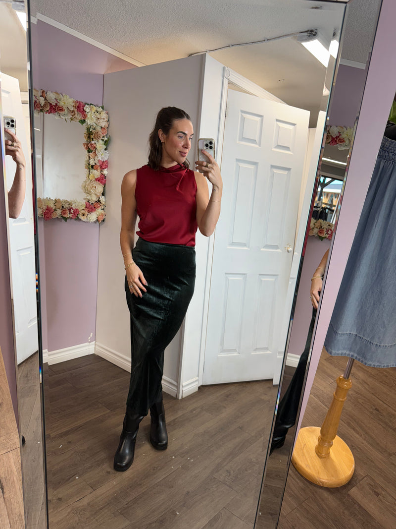 Veronica Belize Satin Sleeveless Top in Lava