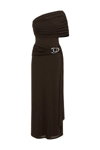 Kassi One Shoulder Midi Dress in Chocolate