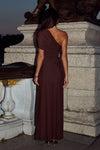 Kassi One Shoulder Midi Dress in Chocolate