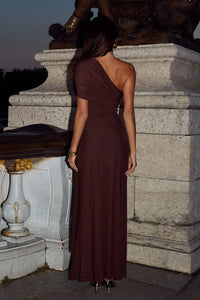 Kassi One Shoulder Midi Dress in Chocolate