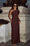 Kassi One Shoulder Midi Dress in Chocolate