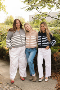 Mabel Striped Short Cardigan in Heather/Grey Ivory