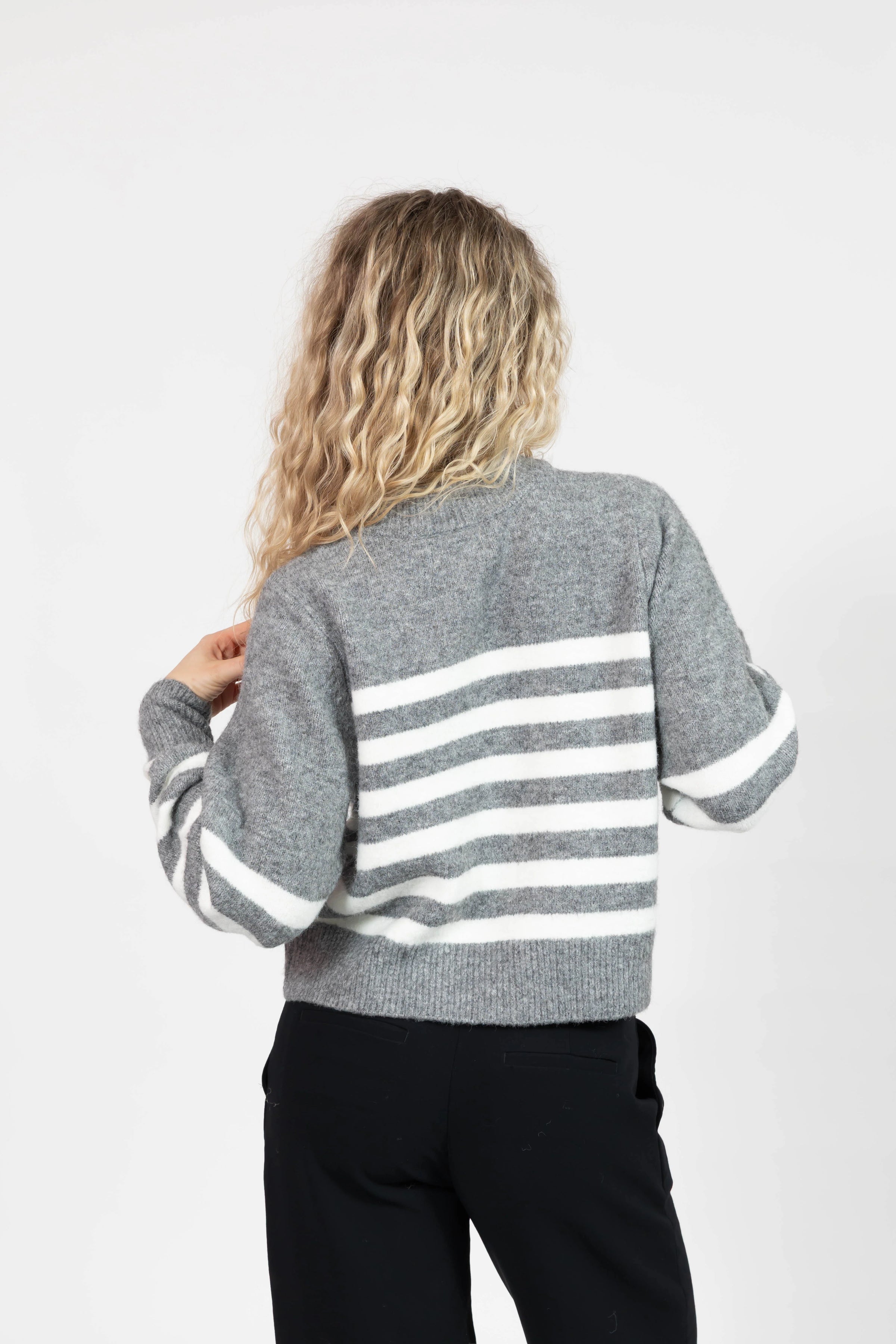Mabel Striped Short Cardigan in Heather/Grey Ivory