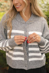 Mabel Striped Short Cardigan in Heather/Grey Ivory