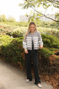 Mabel Striped Short Cardigan in Heather/Grey Ivory