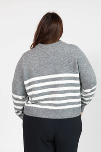 Mabel Striped Short Cardigan in Heather/Grey Ivory