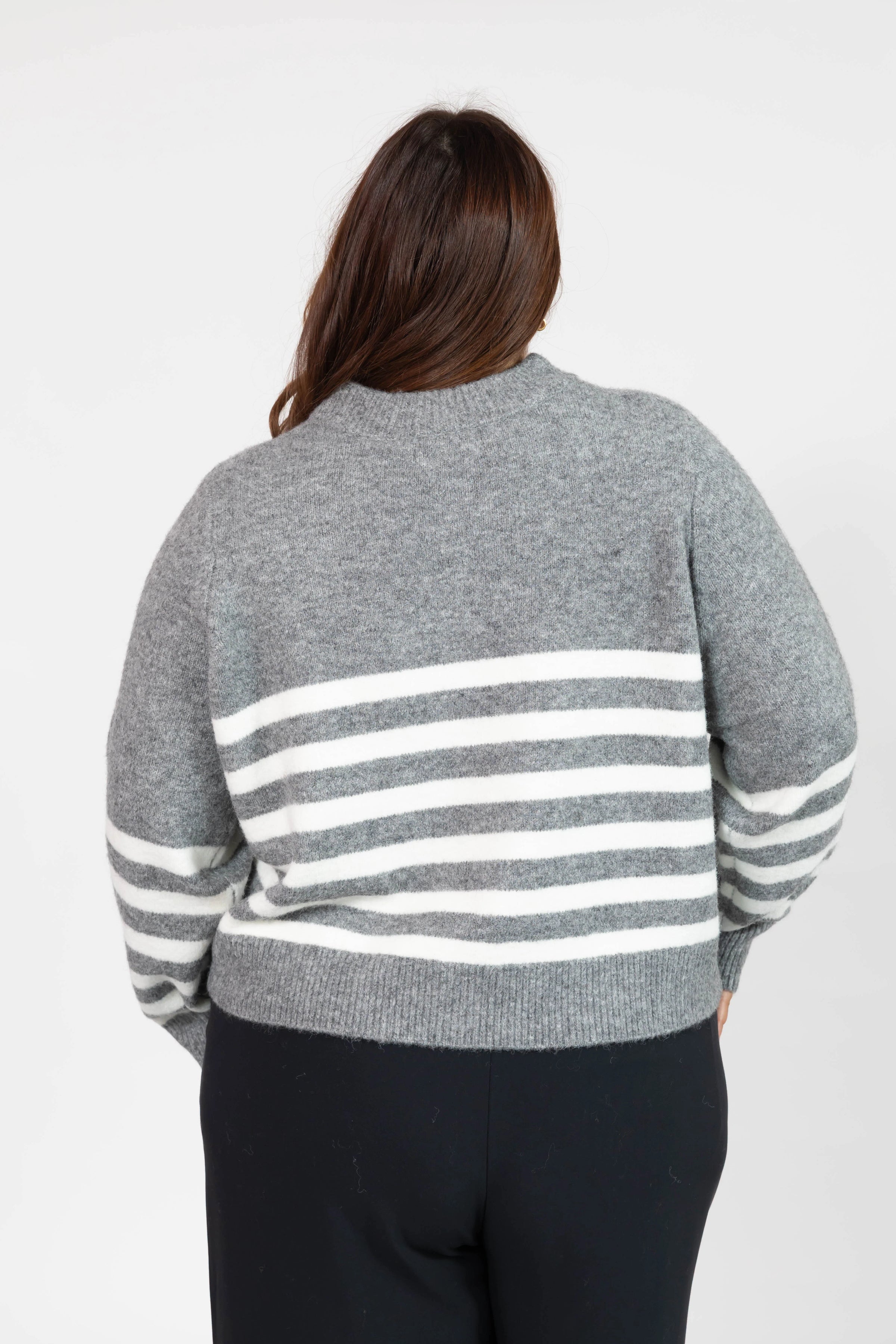 Mabel Striped Short Cardigan in Heather/Grey Ivory