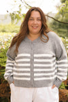 Mabel Striped Short Cardigan in Heather/Grey Ivory