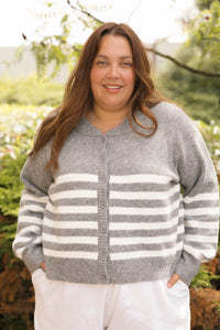 Mabel Striped Short Cardigan in Heather/Grey Ivory