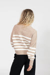 Mabel Striped Short Cardigan in Light Brown/Ivory
