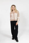 Mabel Striped Short Cardigan in Light Brown/Ivory
