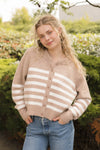 Mabel Striped Short Cardigan in Light Brown/Ivory