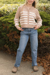 Mabel Striped Short Cardigan in Light Brown/Ivory