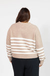 Mabel Striped Short Cardigan in Light Brown/Ivory