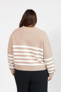 Mabel Striped Short Cardigan in Light Brown/Ivory