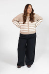 Mabel Striped Short Cardigan in Light Brown/Ivory