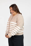 Mabel Striped Short Cardigan in Light Brown/Ivory