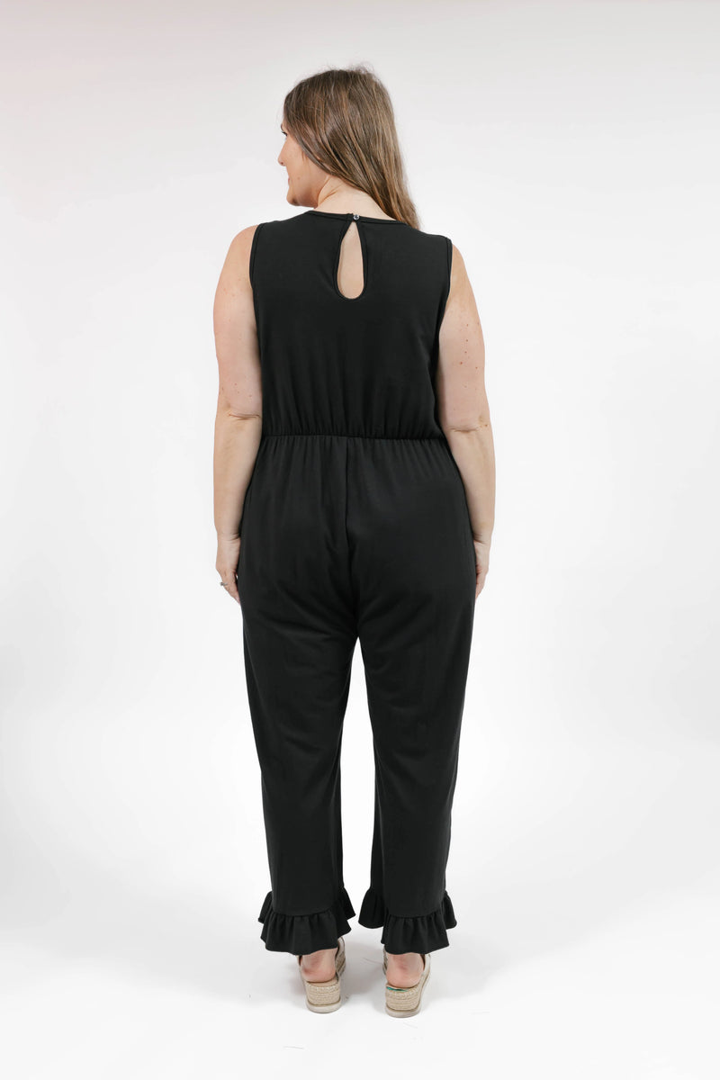Madison Frill Leg Romper in Black