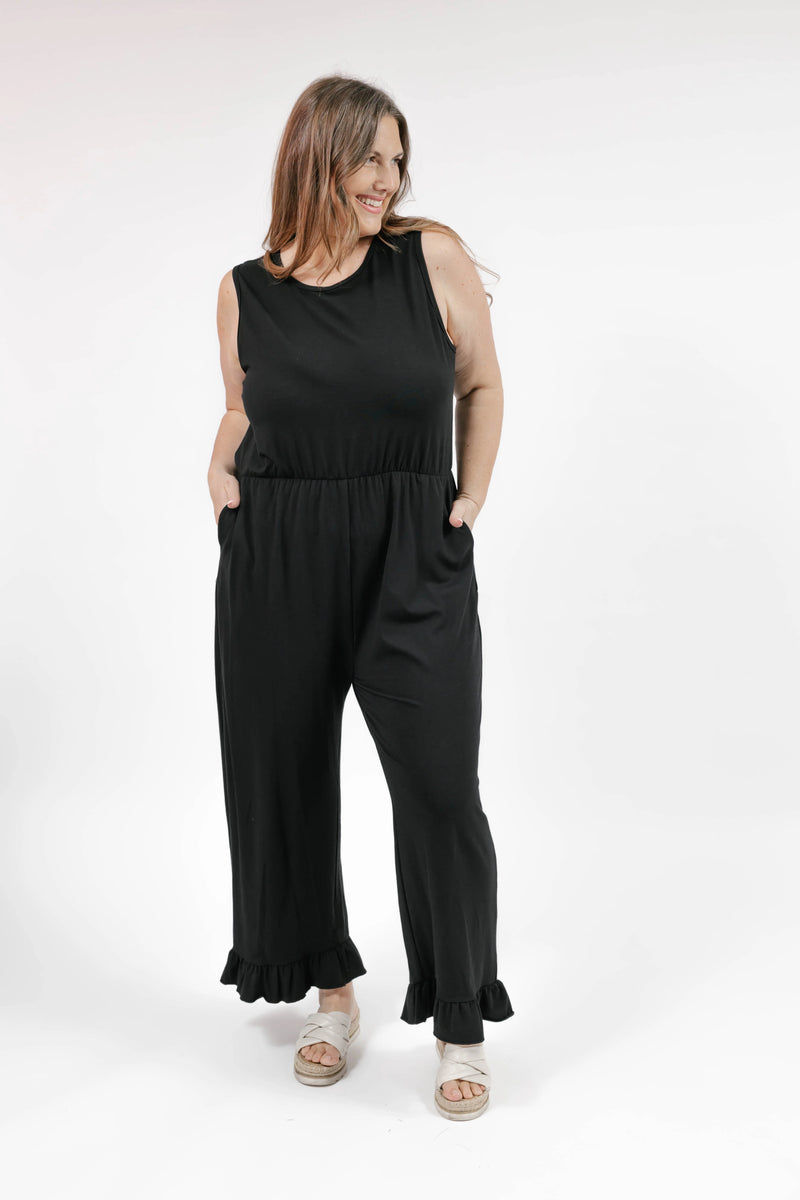 Madison Frill Leg Romper in Black