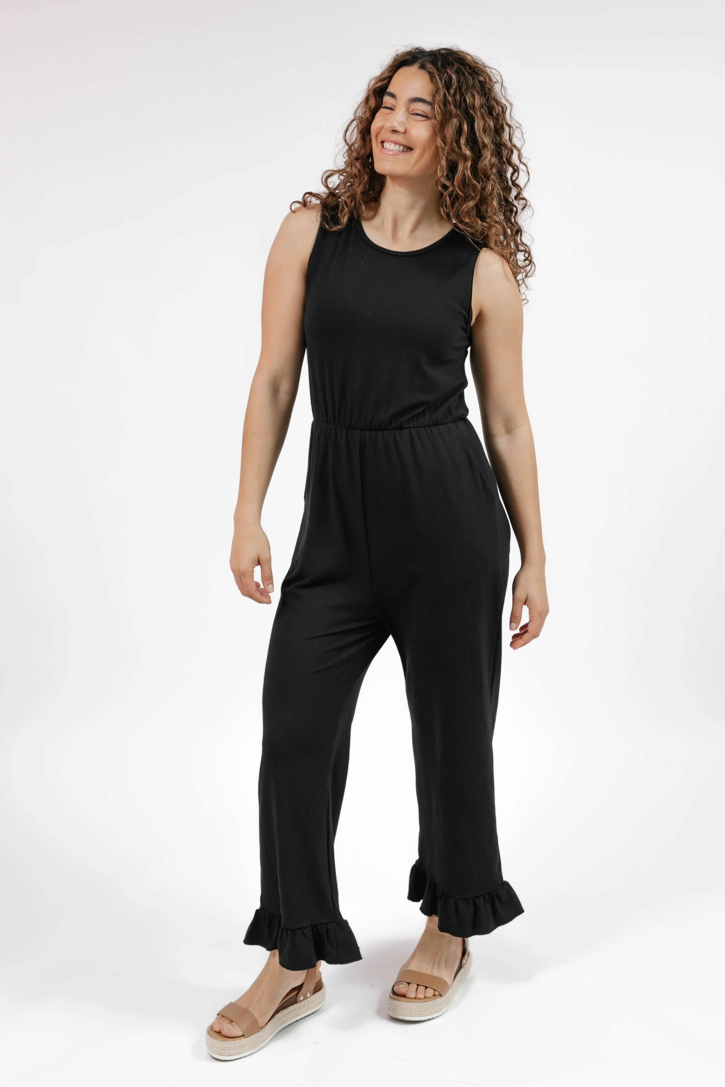 Madison Frill Leg Romper in Black