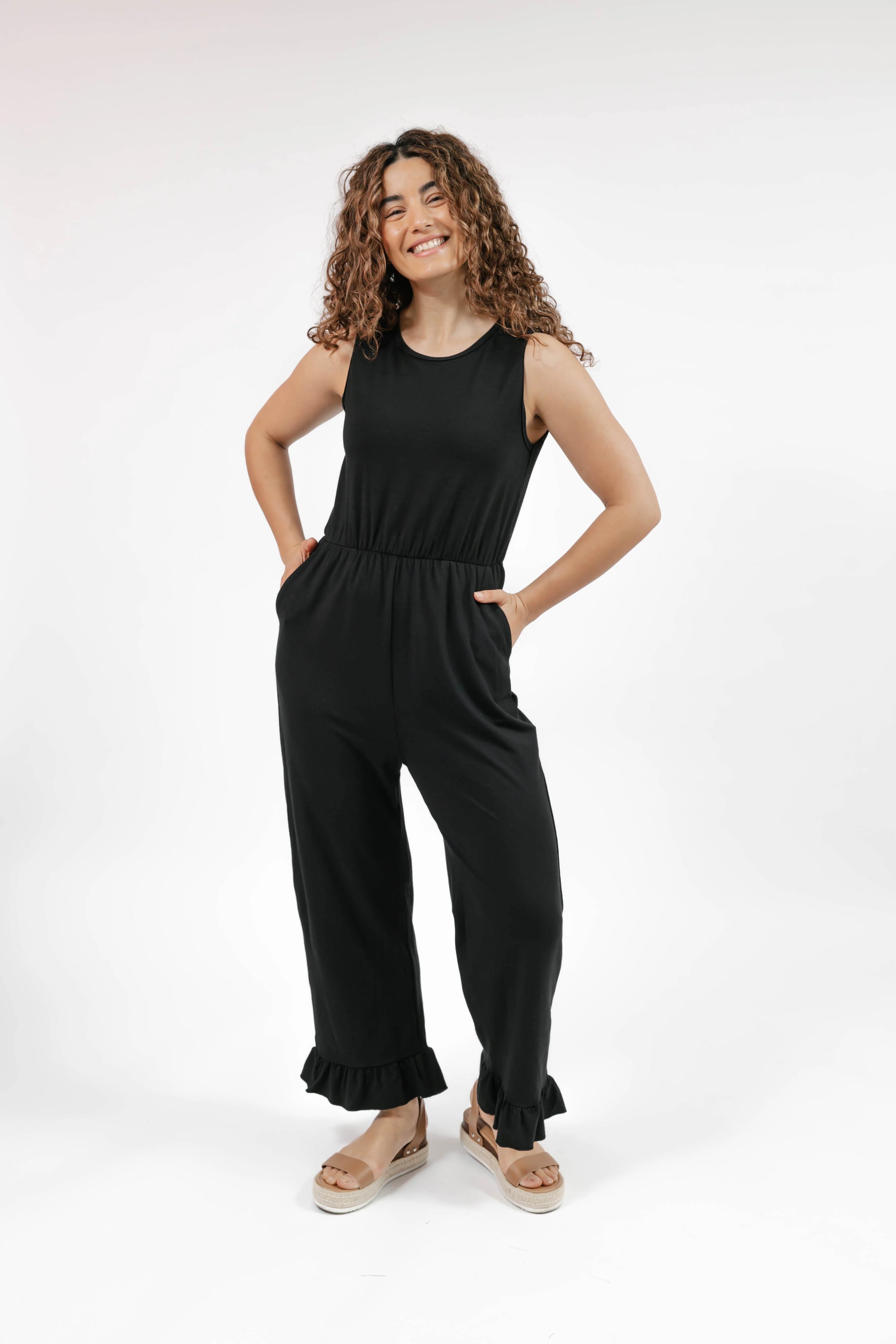 Madison Frill Leg Romper in Black