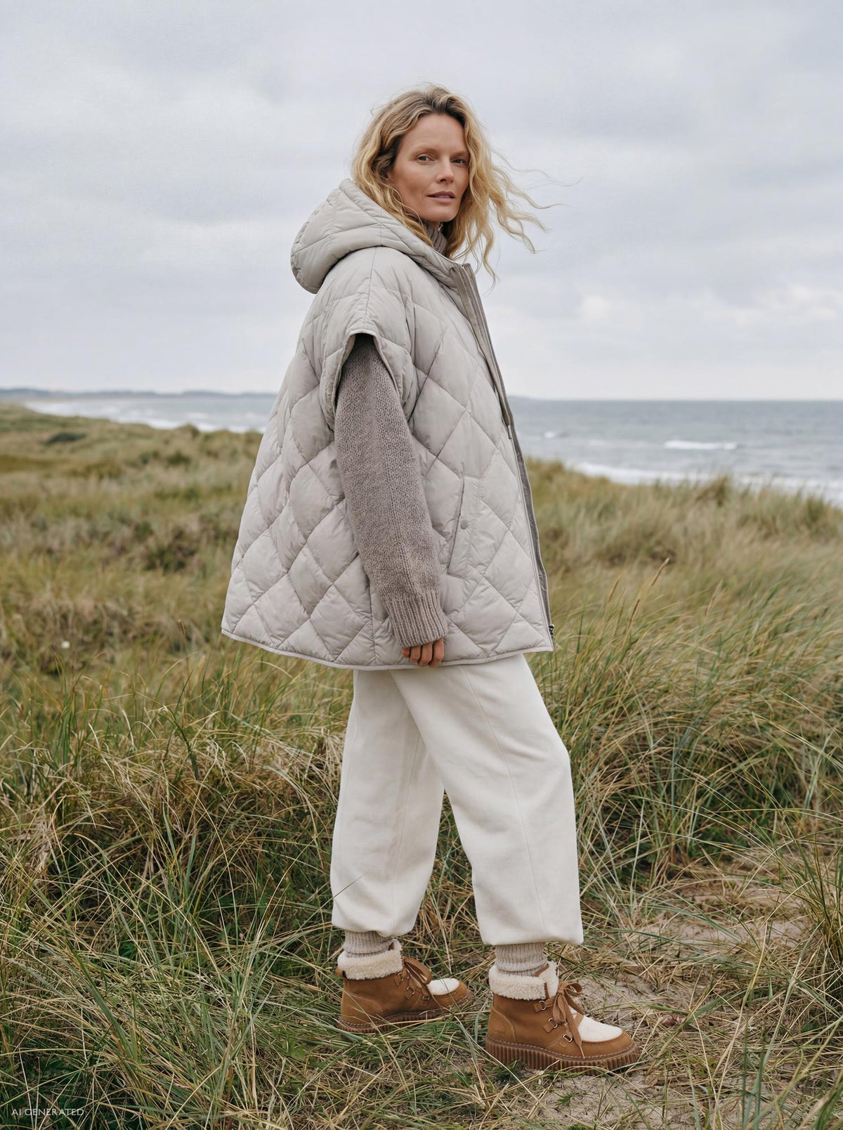 Peppy Quilted Oversized Vest in Silver Grey