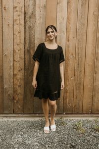 Ladder Trimmed Linen Dress In Black